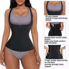 Waist Trainer Tank Top For Women Zipper Body Shaper Tummy Control Top Black XL 