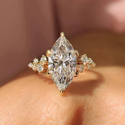 Marquise Lab Grown Diamond Engagement Ring Yellow Gold | 0.80 2.00 CT