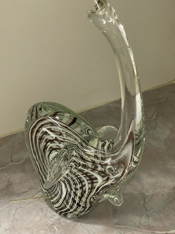 Vintage Art Glass 11" Elephant Figurine Paperweight -Brown & White