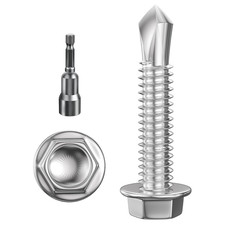  250Pcs  8 1" Hex Washer Head Self Drilling Screws, 410 Stainless Steel Metal S