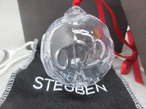 STEUBEN HOPE  3.25" x 2.25" CRYSTAL Christmas ORNAMENT Perfect Mint-In-Box + Bag