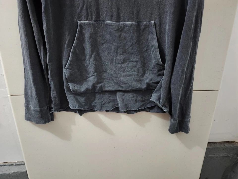 Camiseta James Perse masculina S azul cinza escovado com capuz pulôver jersey stretch relax - Imagem 2 de 4