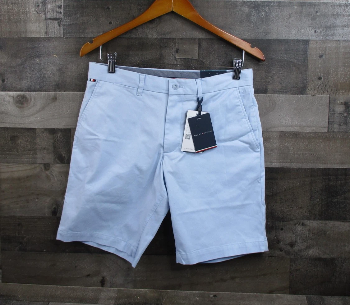Tommy Hilfiger Shorts Mens 30 Light Blue Brooklyn Chino Stretch 9" Inseam New
