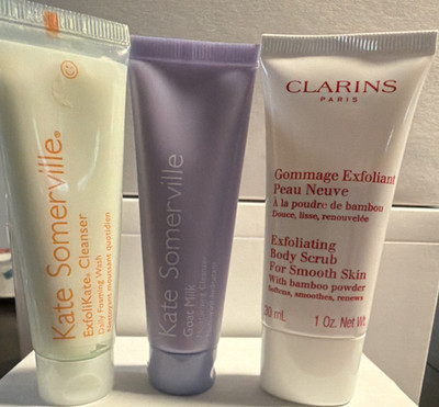 Clarins Gommage Em Exfoliating Body Scrub & 2 Kate Somerville cleansers 1oz each