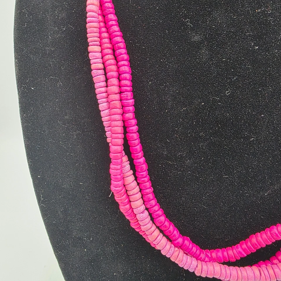 Collar Mujer Multi Hilo Cuentas Rosa Caliente Madera Pez Playa Verano Boho 24" Foto 3 de 4
