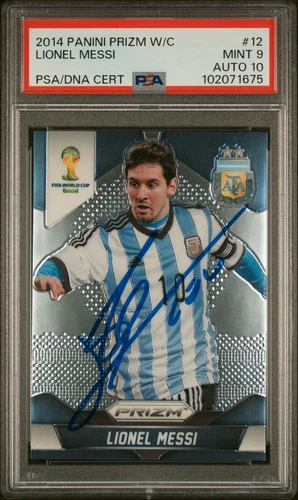2014 PANINI PRIZM WORLD CUP #12 LIONEL MESSI PSA 9 AUTO 10