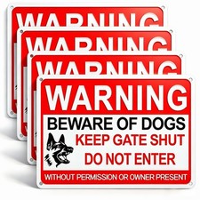 4 Pack Beware Of Dog Sign,12x8 Inch Beware Of Dog Signs For Fence