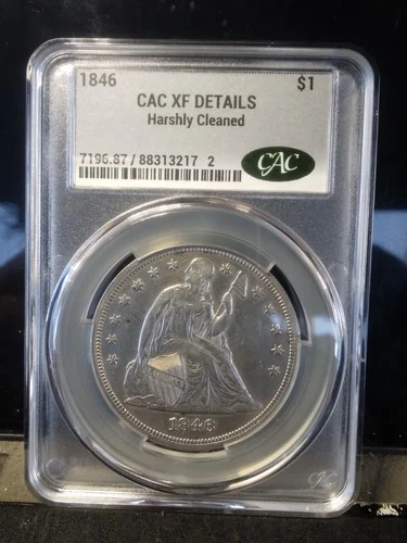 1846 Seated Liberty Dollar CAC XF Details Cleaned