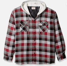 Wrangler Shacket Men's Size Long Sleeve Quilted Flannel Hooded 100 Cotton