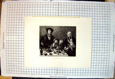 Altes Familienbild Familienbild Ehemann Frau drei Kinder Speisetisch