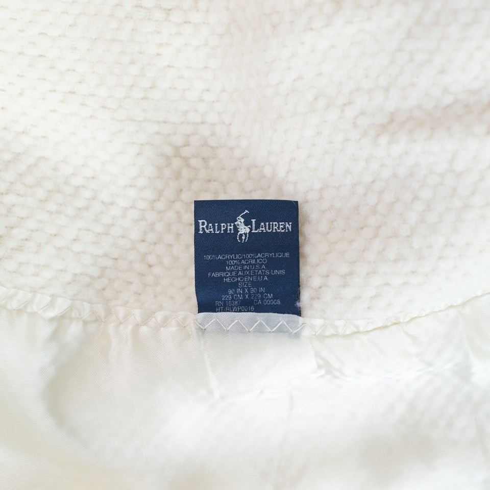 Ralph Lauren Vtg Thermal Waffle Weave Blanket 90x90 Queen Satin Trim