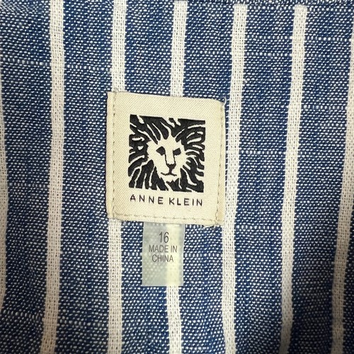 Anne Klein Shirt Dress 16 Blue White Stripe 1/4 Zip Front Shift Short Sleeve - Picture 10 of 12