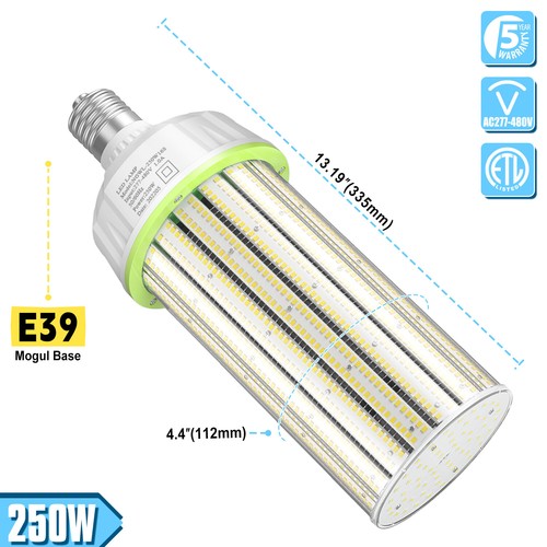 480V 250W LED Corn Cob Light Bulb,E39 Mogul Base 37,500LM (Eqv.1200W MH/HPS/HID) - Picture 3 of 16