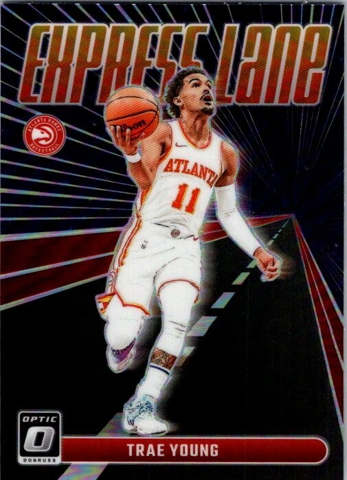 2023-24 Donruss Optic #22 Trae Young Express Lane Purple Prizm Atlanta Hawks