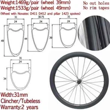 Road Cyclocross Gravel Bike Carbon Wheels 700C 31mm Width Clincher Wheelset