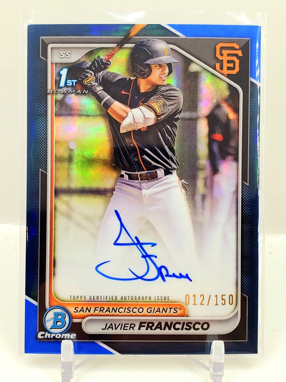 2024 Bowman Chrome 1st Javier Francisco Blue Refractor Auto 12/150 ROOKIE RC