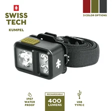 Swiss Tech Kumpel 400 Lumen Mini LED Headlamp and Cap Light, IP67 Waterproof