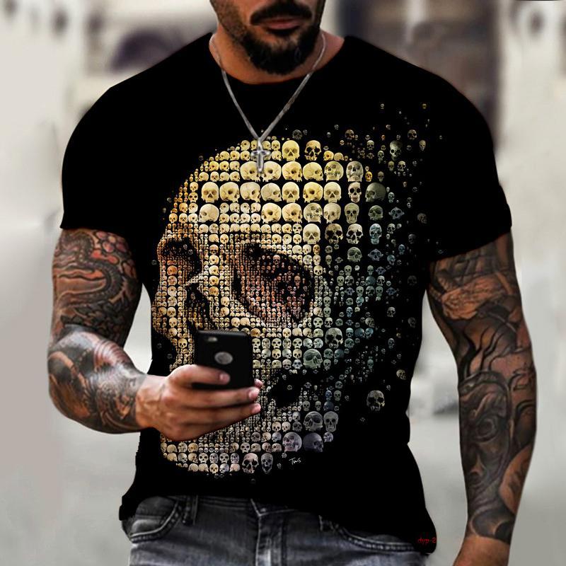 トップス pppp 2022 Brand Skull Rose Romantic 3d Printed Men's and Women's T