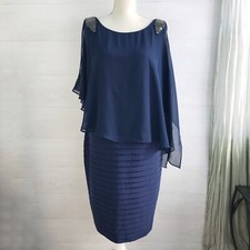NWT Adrianna Papell - Lyric Navy chiffon caplet dress, sz 16