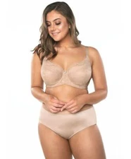 Curvy Couture Everyday Glamour Lacy Unlined UW Bra 1207 NWT $62 Nude US Sz C-H