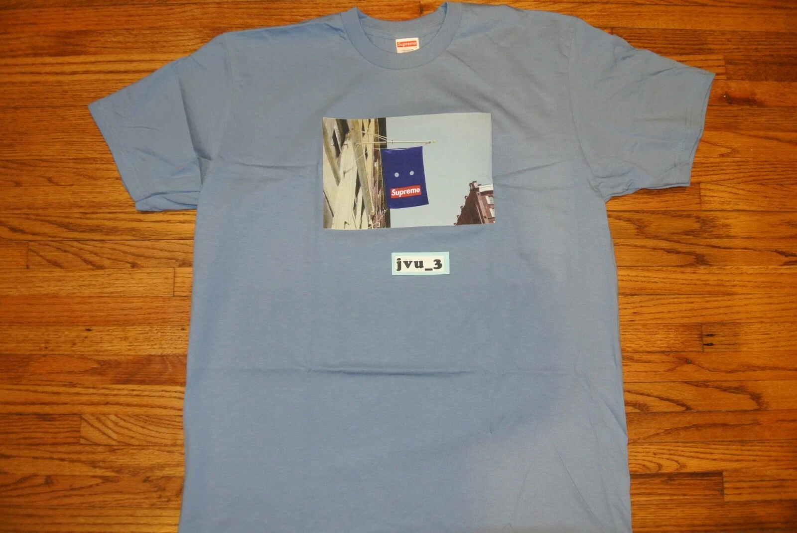 NEUF SUPREME FW19 BANNIÈRE TEE BLEU ARDOISE GRANDE boîte t shirt logo cdg authentique ds