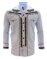Men's Charro Shirt Camisa Charra El General Western Wear Baby Blue Long Sleeve