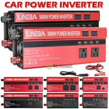 5000W Power Inverter 12V To 110V 4 USB Car Converter  Plug in Cigarette Lighter