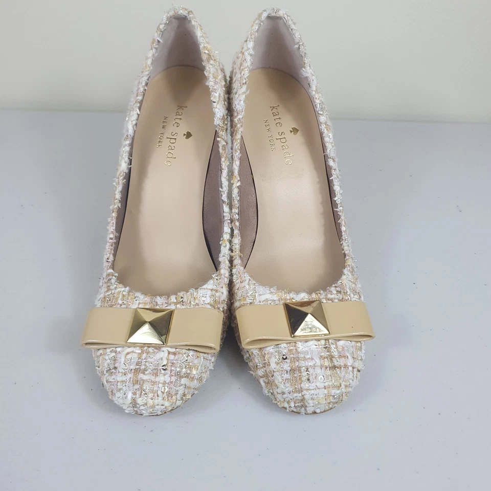 Kate Spade pumps heels Sze 5 M tweed Glitter Tan wedding cocktail shoes sequin - Image 2 of 4