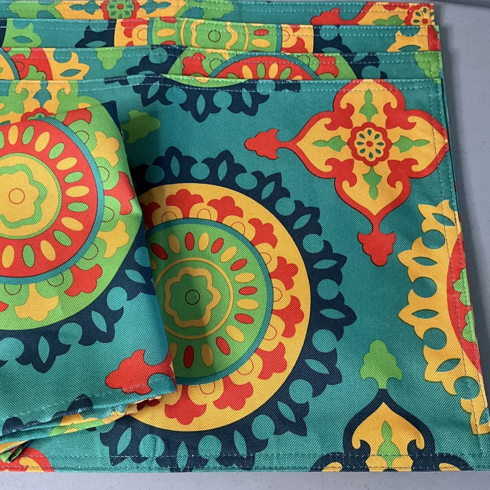 Mandala Bright Geometric Fabric 4 Placemats 4 Napkins Matched 8 Pc Set St Tropez - Image 3 of 4