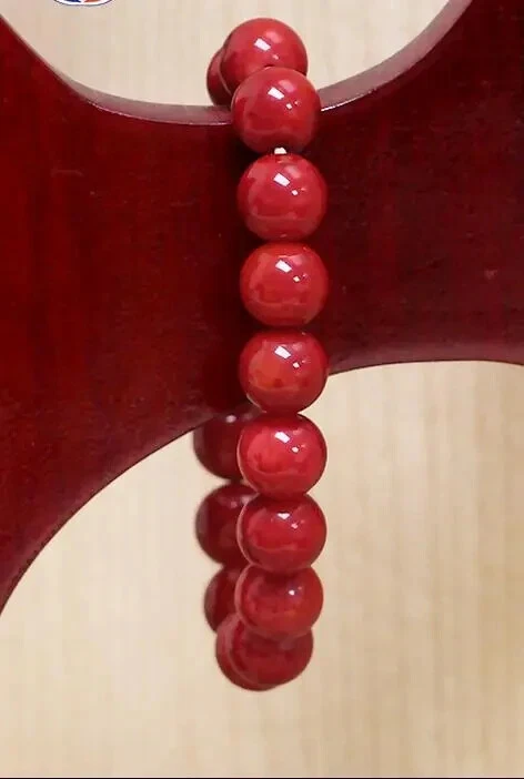Pulsera de piedras preciosas con cuentas redondas de coral rojo natural - Imagen 2 de 2