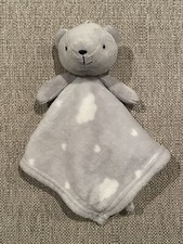 Starting Out Gray Bear Lovey White Cloud Heart Print Baby Security Blanket