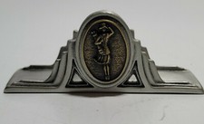 Vintage Pewter w/Brass Female Golfer Golf Business Card Holder