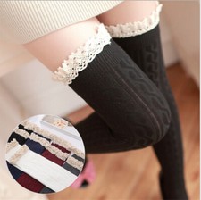 Women Lace Trim Thigh High Over the Knee Socks Girls Ladies Warm Long Stockings