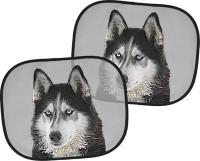 Siberian HUSKY - 2 x Auto-Sonnenschutz, 4 Saugnäpfe, 44 x 38 Zweier-Set - SBH 01