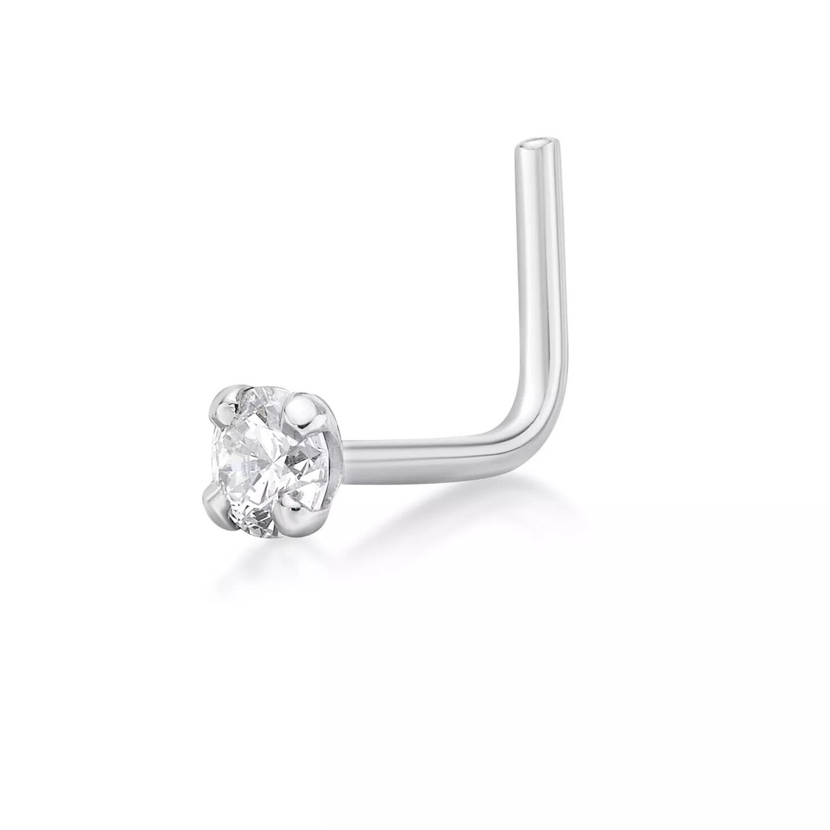 Cross Nose Ring Natural Diamond L Shape 14K Solid Gold 20 Gauge