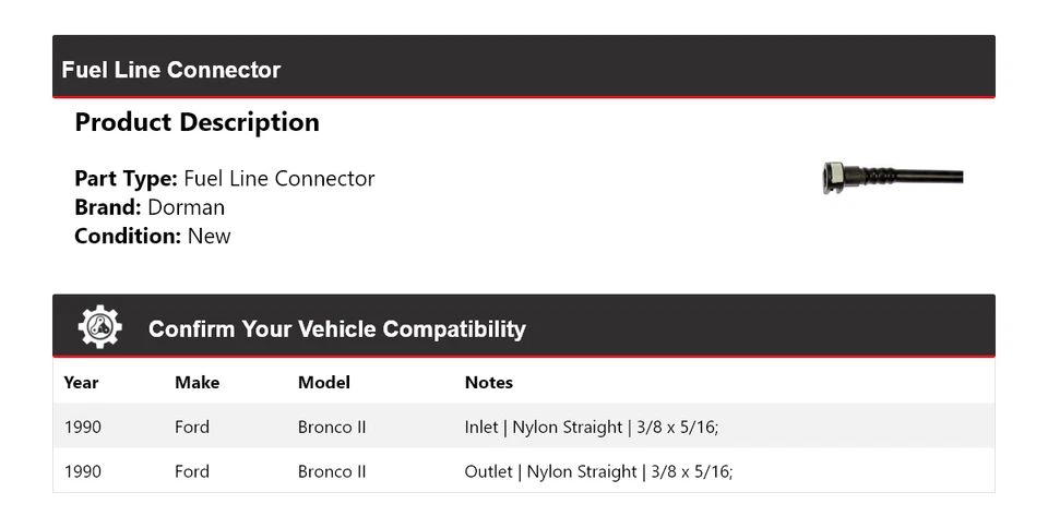 Conector de linha de combustível Dorman Ford Bronco II para 1990 - Imagem 2 de 4