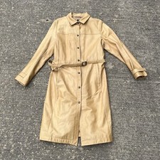 Gap Women’s Vintage Leather Trench Coat Jacket Golden Camel Brown Sz L 2001 Y2k