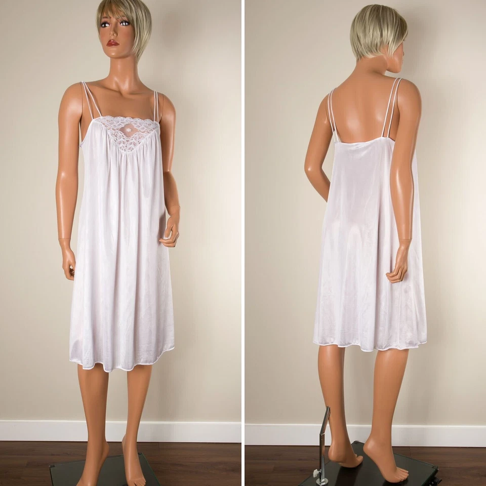 💖 Conjunto de camisola de chiffon nupcial vintage Kayser peignoir roupão branco renda negligee P - Imagem 2 de 4