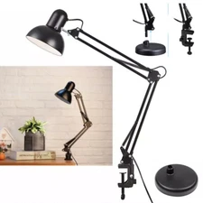 Metal Desk Lamp Adjustable Swing Arm Interchangeable Base & Clamp Reading Light