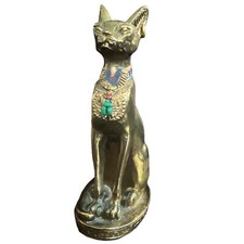 Gold Plated Bastet Egyptian Fantasy Mystic Goddess Cat Figurine Signed New Hero