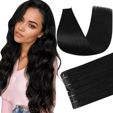 Remy Hair Extensions Human Hair Color 1 Black Injected Tape in Extensions 18Inch