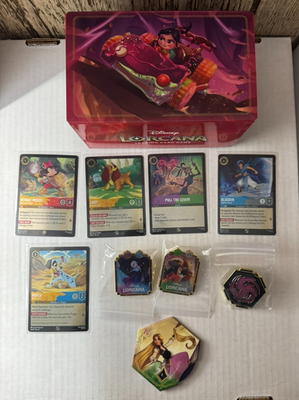 Disney Lorcana Reign of Jafar Complete League Promo Set Cards Pins Dial &  Box