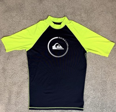 Quiksilver Rash Guard Mens XL FITTED Black Acid Lime Lock Up Surfing Swim Shirt