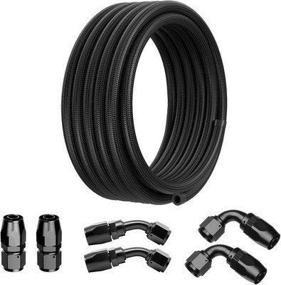 6AN 10FT Fuel Line Kit, AN6 CPE Nylon Braided Fuel Line Hose Fitting Kit Black