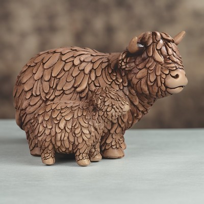 8''W Highland Cow with Cub Figurine Ornament Home Decor Unique Gift