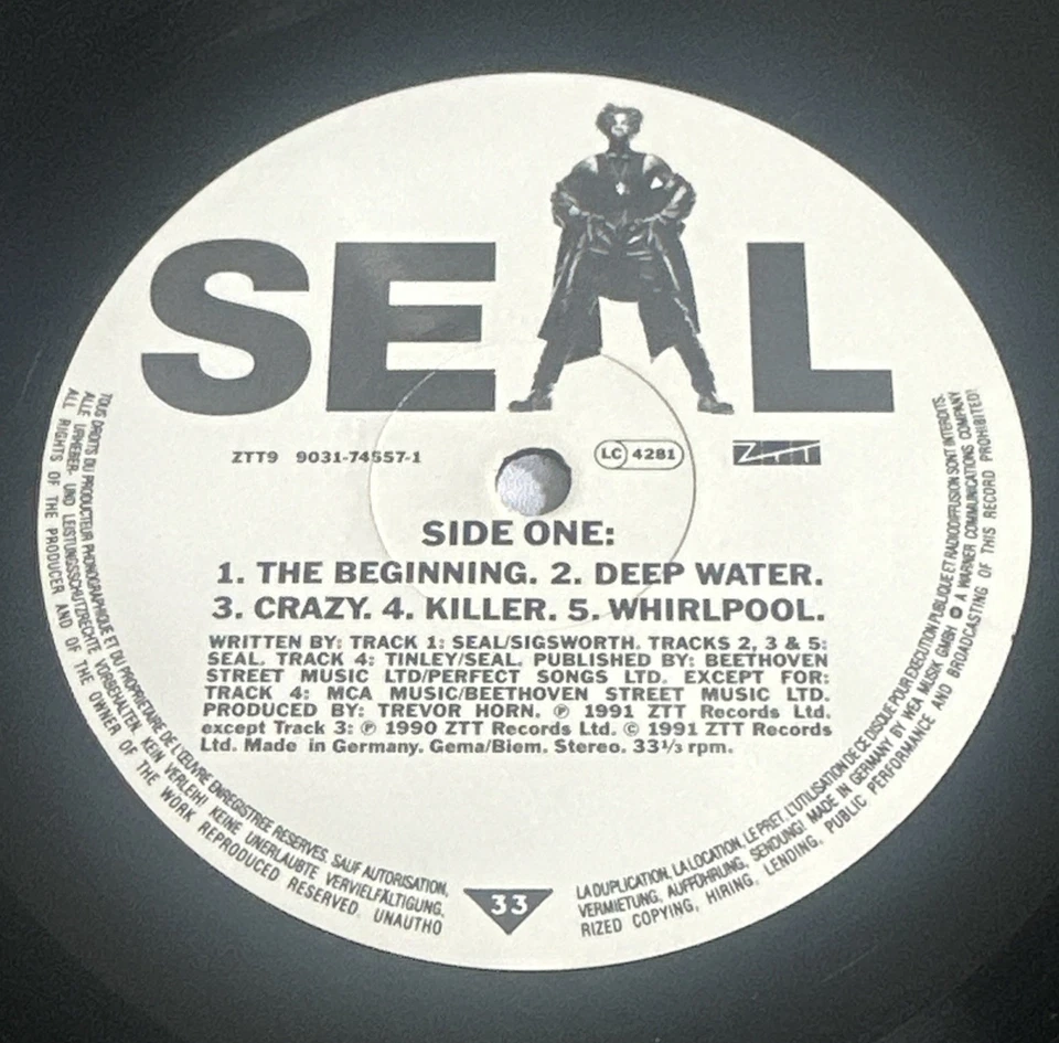 Seal Self Titled LP Vinyl Album 1991  9031-74557-1 ZTT9 EX / VG+ - Image 4 of 4