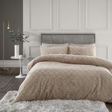 Image of Catherine Lansfield Diamond Faux Fur Duvet Cover Bedding Quilt Set King Natural