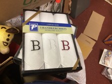 Paris Accessories Men's Monogrammed B Cotton Fine Handkerchiefs pack of 3 NEW