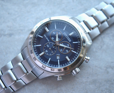Citizen Eco Drive Blau Chronograph Herrenuhr Solar Armband Datum Stahl