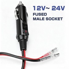 12V Cigarette Lighter Male Plug w/ 15A Fuse & LED, 16AWG, 35cm Cord For Car